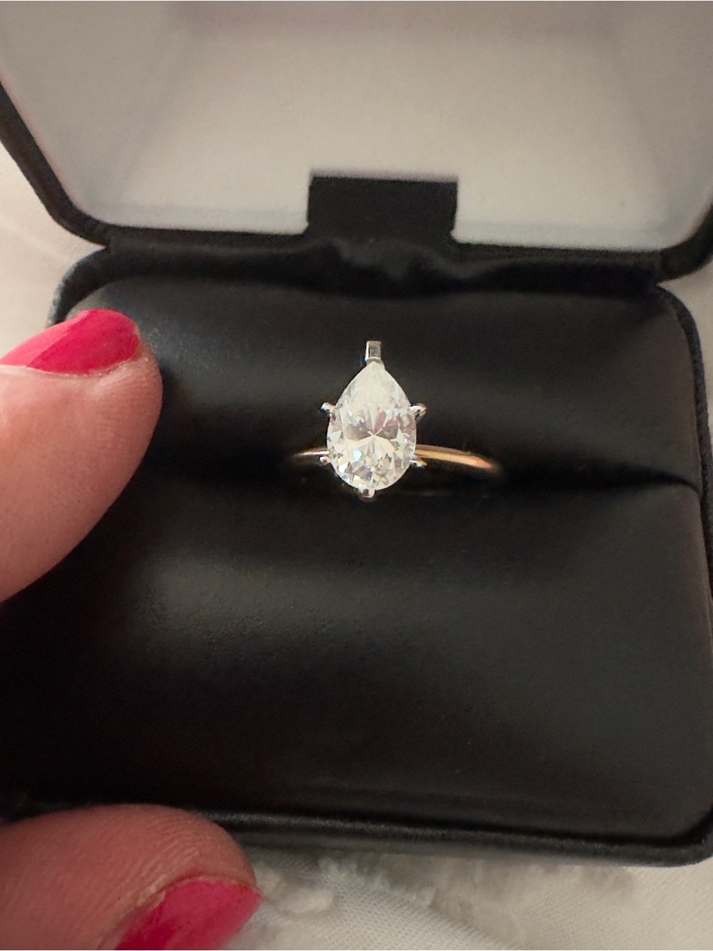 14k Garland CZ  Pear-Shaped Solitaire Engagement Ring in White/Gold sz 6